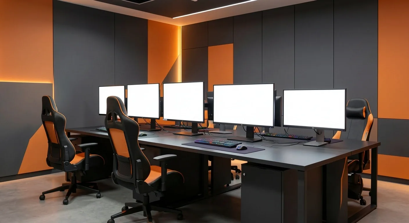 Interior del club Orbetano con estaciones de trabajo de alto rendimiento