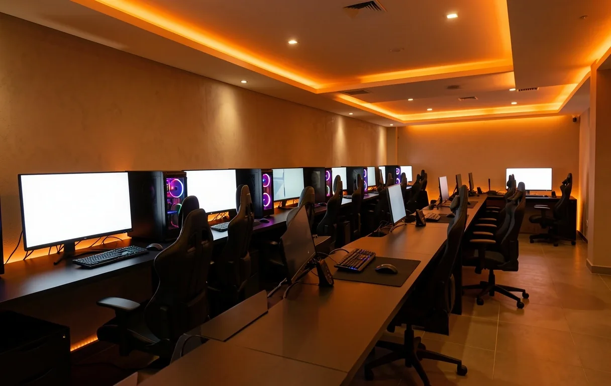 Interior del club de computación Orbetano con estaciones de trabajo